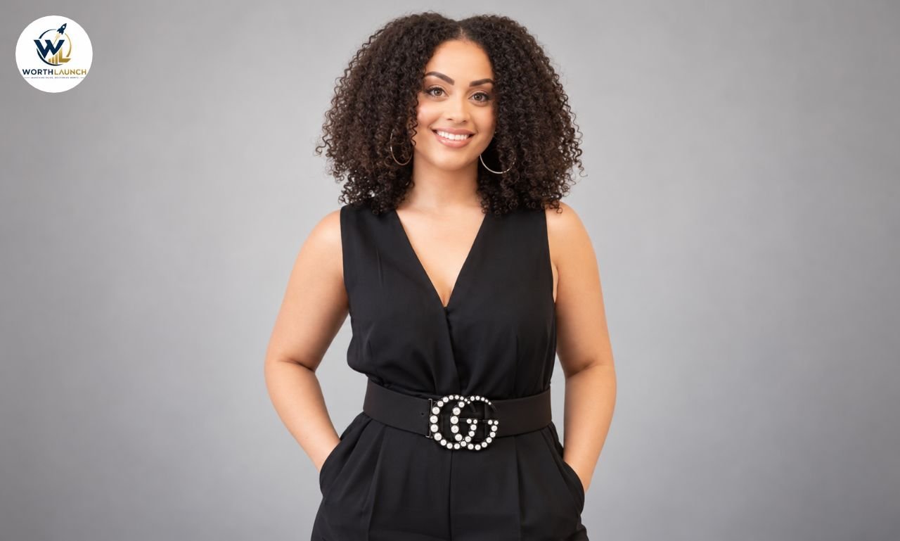 Toriah Lachell, hairstylist and The Curl Bar Boston entrepreneur, smiling in a black sleeveless outfit with curly hair and hoop earrings.